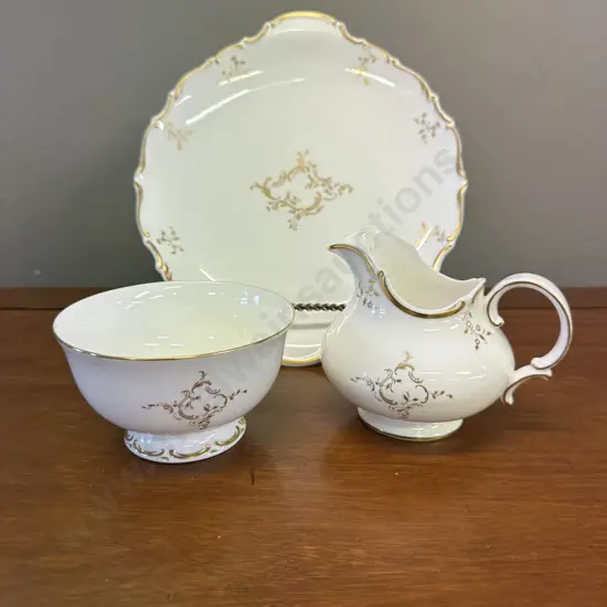 Royal Doulton English Fine China "Monteige"Cake Plate, Creamer & Sugar Bowl #H4954